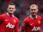 Wayne Rooney and Paul Scholes before a Manchester United match against Aston Villa on April 15, 2012.