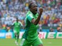 Ahmed Musa of Nigeria celebrates scoring his team's first goal during the 2014 FIFA World Cup Brazil Group F match against Argentina on June 25, 2014