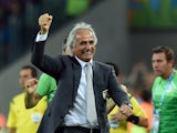 Algeria's Bosnian coach Vahid Halilhodzic celebrates after an equalising goal during the Group H football match between Algeria and Russia at The Baixada Arena in Curitiba on June 26, 2014