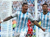 Marcos Rojo of Argentina celebrates scoring his team's third goal during the 2014 FIFA World Cup Brazil Group F match between Nigeria and Argentina at Estadio Beira-Rio on June 25, 2014