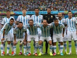 Argentina pose for a team photo prior to the 2014 FIFA World Cup Brazil Group F match between Nigeria and Argentina at Estadio Beira-Rio on June 25, 2014