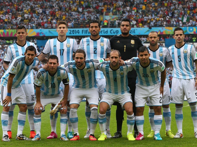 Argentina pose for a team photo prior to the 2014 FIFA World Cup Brazil Group F match between Nigeria and Argentina at Estadio Beira-Rio on June 25, 2014
