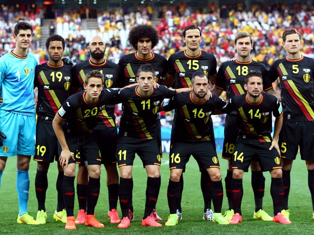 Belgium players pose for a team photo during the 2014 FIFA World Cup Brazil Group H match between South Korea and Belgium at Arena de Sao Paulo on June 26, 2014