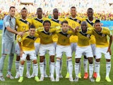 Colombia players pose for a team photo prior to the 2014 FIFA World Cup Brazil Group C match between Japan and Colombia at Arena Pantanal on June 24, 2014
