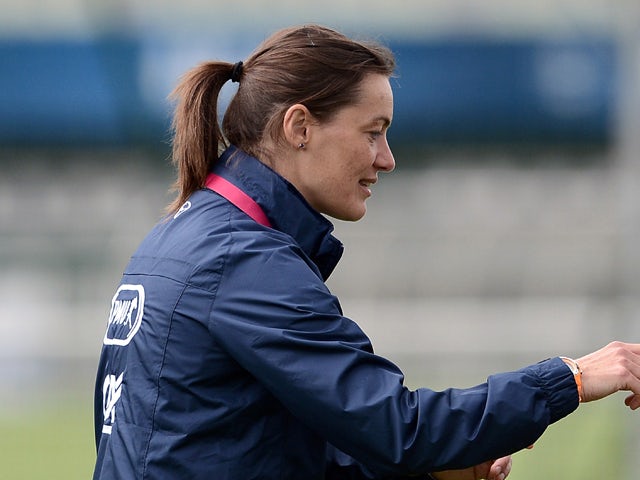 French women's national football team assistant coach Corinne Diacre during a training session on June 25, 2013