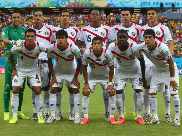 Costa Rica pose for a team photo prior to the 2014 FIFA World Cup Brazil Round of 16 match between Costa Rica and Greece at Arena Pernambuco on June 29, 2014