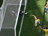 Brazil defender David Luiz wheels away in celebration after scoring the first goal of the World Cup last-16 clash against Chile in Belo Horizonte on June 28, 2014
