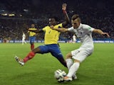 France's defender Lucas Digne in action against Ecuador's defender Juan Paredes during a Group E football match between Ecuador and France at the Maracana Stadium in Rio de Janeiro during the 2014 FIFA World Cup on June 25, 2014