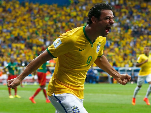 Fred of Brazil celebrates scoring his team's third goal during the 2014 FIFA World Cup Brazil Group A match between Cameroon and Brazil at Estadio Nacional on June 23, 2014