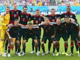 Germany pose for a team photo prior to the 2014 FIFA World Cup Brazil group G match between the United States and Germany at Arena Pernambuco on June 26, 2014