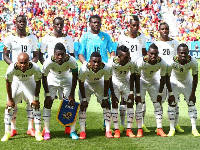 Ghana players pose for a team photo during the 2014 FIFA World Cup Brazil Group G match between Portugal and Ghana at Estadio Nacional on June 26, 2014