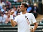 Grigor Dimitrov of Bulgaria celebrates a point during his Gentlemen's Singles first round match against Ryan Harrison of the United States of Austria on day one of the Wimbledon Lawn Tennis Championships at the All England Lawn Tennis and Croquet Club at 