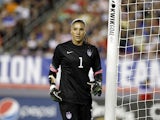 Goalkeeper Hope Solo #1 of the United States takes her position in goal during the second half of a women's friendly soccer match against France on June 14, 2014