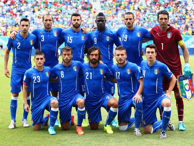 Italy players pose for a team photo prior to the 2014 FIFA World Cup Brazil Group D match between Italy and Uruguay at Estadio das Dunas on June 24, 2014