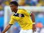 Juan Cuadrado of Colombia controls the ball during the 2014 FIFA World Cup Brazil Group C match between Japan and Colombia at Arena Pantanal on June 24, 2014