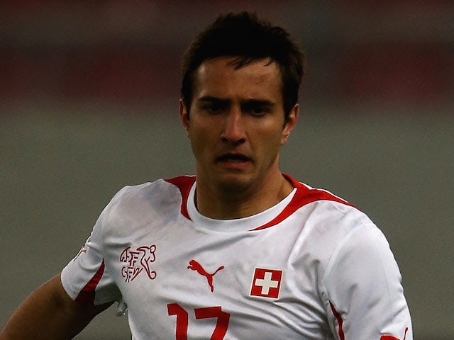 Mario Gavranovic of Switzerland in action during the International Friendly match between Greece and Switzerland at Karaiskakis Stadium on February 6, 2013