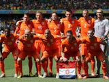 The Netherlands pose for a team photo prior to the 2014 FIFA World Cup Brazil Round of 16 match between Netherlands and Mexico at Castelao on June 29, 2014