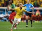 Brazil's forward Neymar celebrates after scoring a second goal during a Group A football match against Cameroon on June 23, 2014