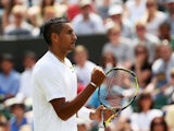 Nick Kyrgios of Australia celebrates during his Gentlemen's Singles second round match against Richard Gasquet of France on day four of the Wimbledon Lawn Tennis Championships at the All England Lawn Tennis and Croquet Club at Wimbledon on June 26, 2014