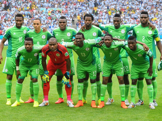 Nigerian footballers pose ahead of the Group F football match between Nigeria and Argentina at the Beira-Rio Stadium in Porto Alegre on June 25, 2014
