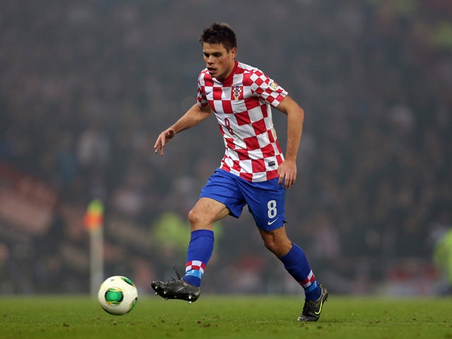 Ognjen Vukojevic of Croatia in action during the World Cup, Group A qualifying football match between Scotland and Croatia at Hampden Park in Glasgow, Scotland, on October 15, 2013