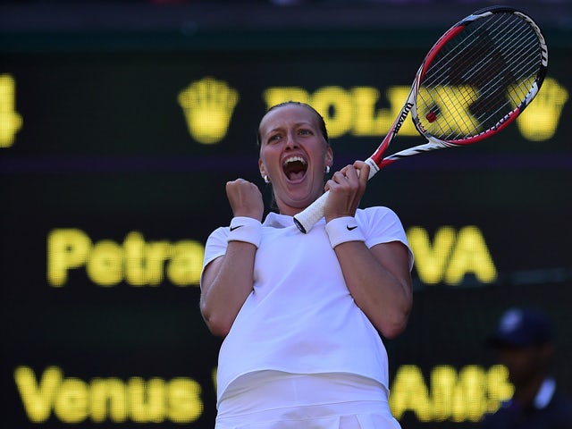 Czech Republic's Petra Kvitova celebrates winning her women's singles third round match against US player Venus Williams on day five of the 2014 Wimbledon Championships at The All England Tennis Club in Wimbledon, southwest London, on June 27, 2014