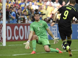 Spain's forward Fernando Torres scores his team's second goal during a Group B match between Australia and Spain at the Baixada Arena in Curitiba during the 2014 FIFA World Cup on June 23, 2014