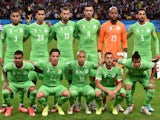Algeria's players lineup prior to the game with Germany on June 30, 2014