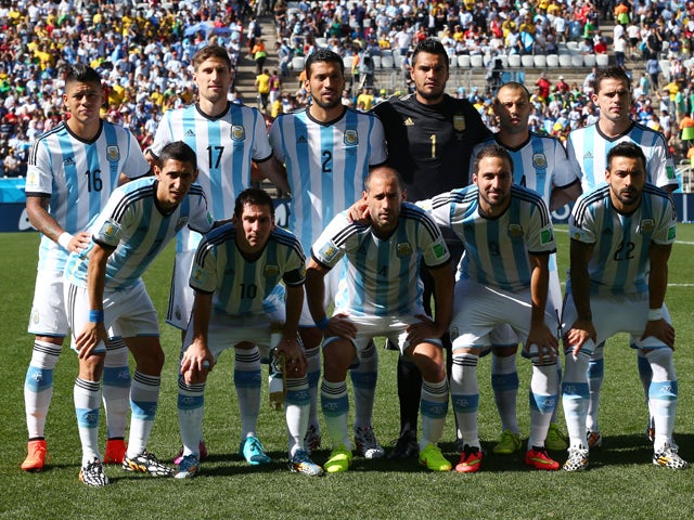 Argentina players pose for a team photo prior to the 2014 FIFA World Cup Brazil Round of 16 match between Argentina and Switzerland at Arena de Sao Paulo on July 1, 2014