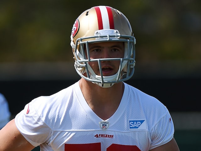 Chris Borland #50 of the San Francisco 49ers participates in drills during 49ers Rookie Minicamp on May 23, 2014