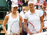 Eugenie Bouchard of Canada and Petra Kvitova of Czech Republic pose for a picture before the Ladies' Singles final match on July 5, 2014