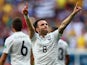 Mathieu Valbuena of France celebrates his team's secong goal on an own goal by Joseph Yobo of Nigeria during the 2014 FIFA World Cup Brazil Round of 16 match between France and Nigeria at Estadio Nacional on June 30, 2014