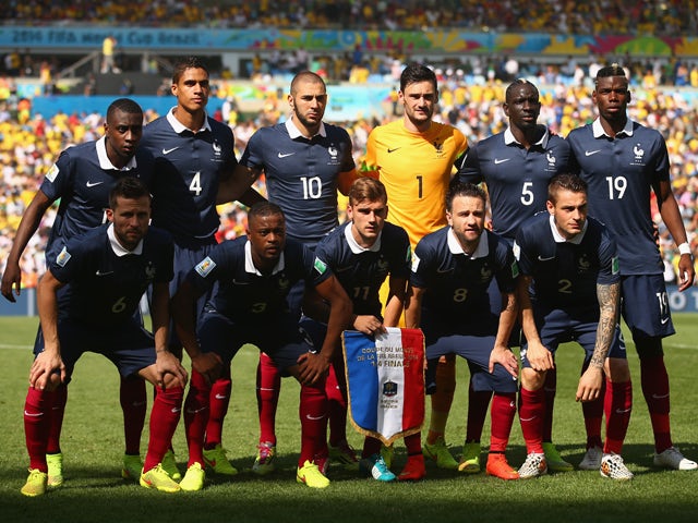 France players pose for a team photo prior to the 2014 FIFA World Cup Brazil Quarter Final match between France and Germany at Maracana on July 4, 2014