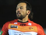 Louis Anderson of Catalan Dragons attacks during the Super League match between London Broncos and Catalan Dragons at Molesey Road on March 28, 2013