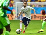 France winger Mathieu Valbuena runs with the ball during the World Cup last-16 tie against Nigeria in Brasilia on June 30, 2014