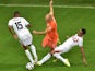Netherlands' forward Arjen Robben vies with Costa Rica's defender Junior Diaz (L) during a quarter-final football match between Netherlands and Costa Rica at the Fonte Nova Arena in Salvador during the 2014 FIFA World Cup on July 5, 2014