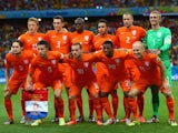 The Netherlands players pose for a team photo prior to the 2014 FIFA World Cup Brazil Quarter Final match between the Netherlands and Costa Rica at Arena Fonte Nova on July 5, 2014
