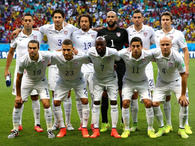 United States players pose for a team photo before the team's round of 16 match against Belgium at the 2014 FIFA World Cup in Brazil on July 1, 2014.