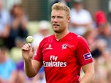 Andrew Flintoff of Lancashire looks on during the Natwest T20 Blast match between Worcestershire Rapids and Lancashire Lightning at New Road on July 6, 2014