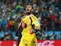 Sergio Romero of Argentina reacts after saving the penalty kick of Ron Vlaar of the Netherlands (not pictured) in a shootout during the 2014 FIFA World Cup Brazil Semi Final match between the Netherlands and Argentina at Arena de Sao Paulo on July 9, 2014