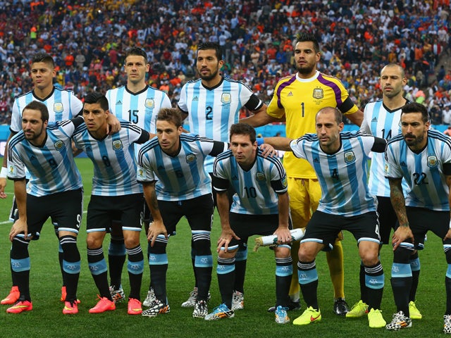 Argentina players pose for a team photo prior to the 2014 FIFA World Cup Brazil Semi Final match between the Netherlands and Argentina at Arena de Sao Paulo on July 9, 2014