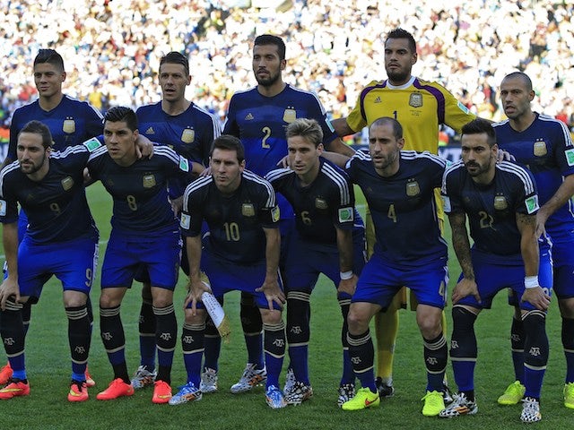 Argentina's players lineup before the World Cup final on July 13, 2014