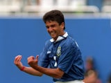 Bebeto celebrates scoring for Brazil against the Netherlands on July 09, 1994.