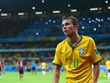 Bernard of Brazil looks on during the 2014 FIFA World Cup Brazil Semi Final match between Brazil and Germany at Estadio Mineirao on July 8, 2014