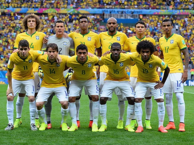 Brazil pose for a team photo prior to the 2014 FIFA World Cup Brazil Third Place Playoff match between Brazil and the Netherlands at Estadio Nacional on July 12, 2014 