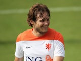 Daley Blind laughs during the Netherlands training session at the 2014 FIFA World Cup Brazil held at the Estadio Jose Bastos Padilha Gavea on July 2, 2014