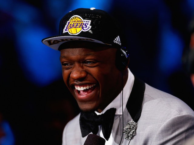 Julius Randle of Kentucky is interviewed after being selected with the #7 overall pick by the Los Angeles Lakers during the 2014 NBA Draft at Barclays Center on June 26, 2014