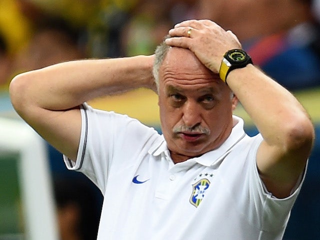 Head coach Luiz Felipe Scolari of Brazil reacts during the 2014 FIFA World Cup Brazil Third Place Playoff match against Netherlands on July 12, 2014