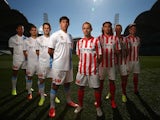 Melbourne City players line up for the announcement of Etihad as a sponsor on July 7, 2014.