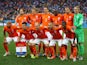 The Netherlands players pose for a team photo prior to the 2014 FIFA World Cup Brazil Semi Final match between the Netherlands and Argentina at Arena de Sao Paulo on July 9, 2014
